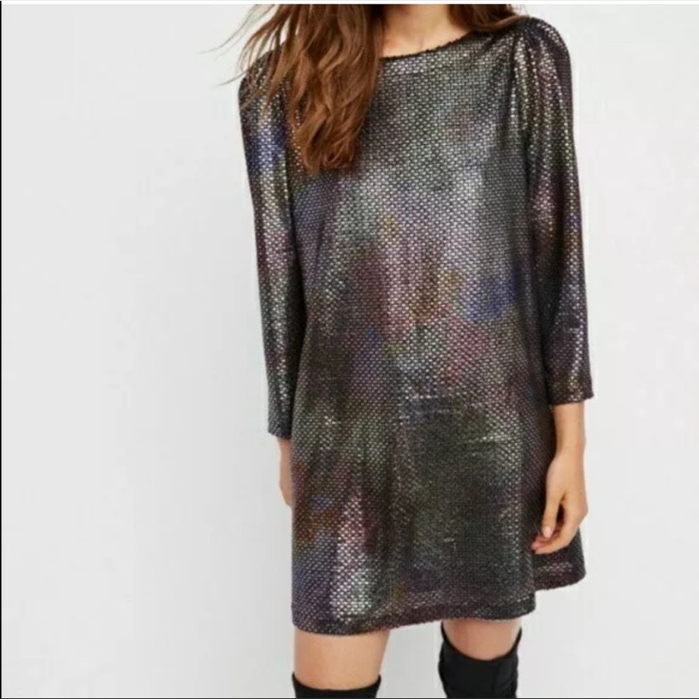 Free People Iridescent Black Sequin Midi Dress